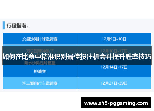 如何在比赛中精准识别最佳投注机会并提升胜率技巧